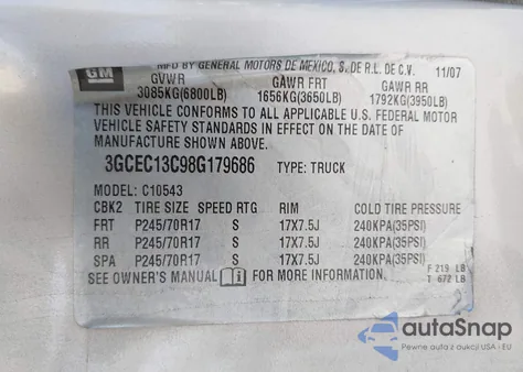 2008 Chevrolet Silverado 1500 Ls z USA, uszkodzony, nr VIN 3GCEC13C98G179686